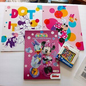 Disney Mickey Minnie Mouse Clubhouse Folder Coloring Book Set‎ Crayons Kids Girl